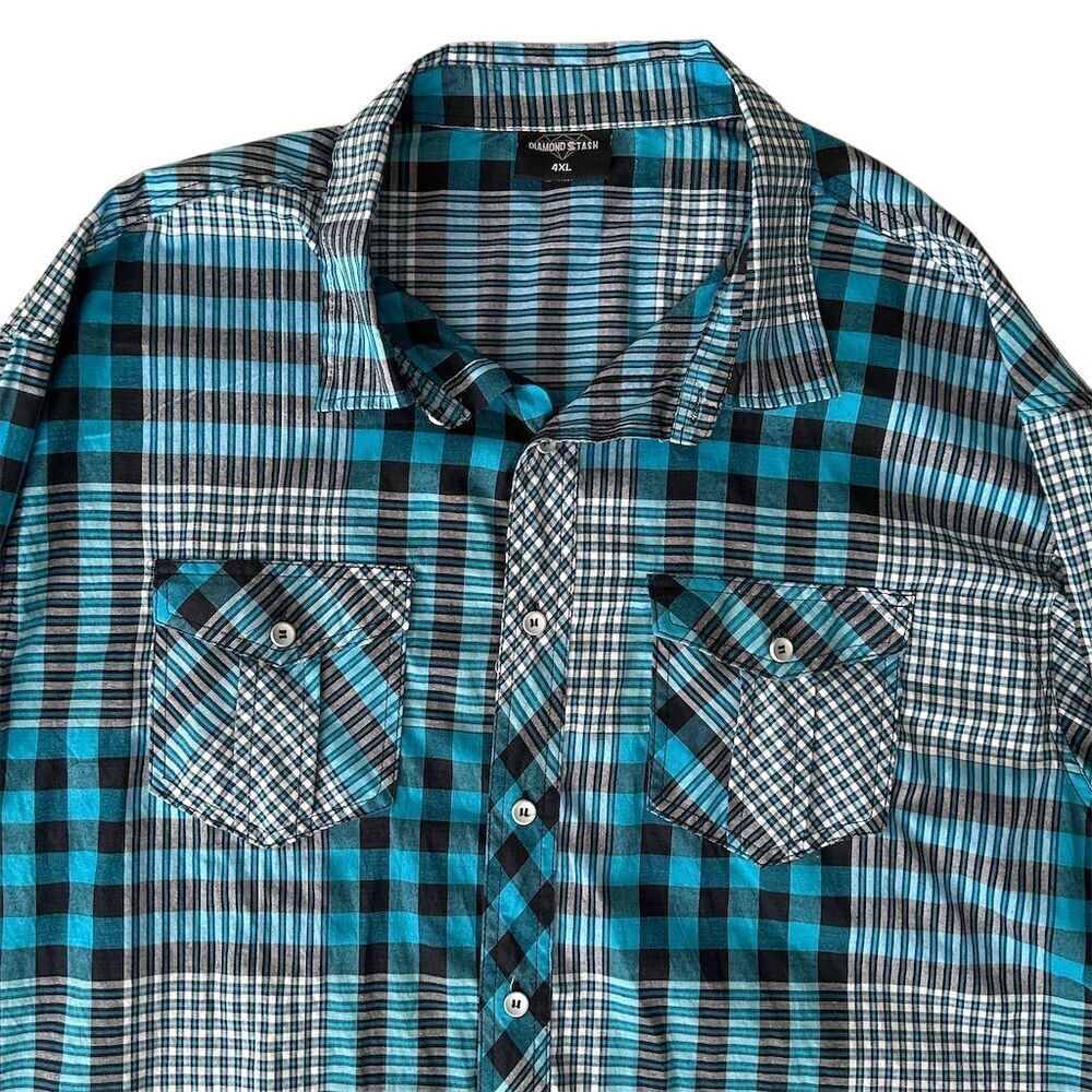 Diamond Stash Men's 4XL Multicolor Plaid Flannel Long Sleeve Shirt - Picture 8 of 11